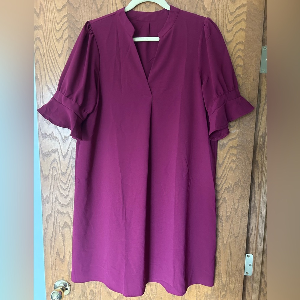 NWOT Amazon Burgundy Ruffle Sleeve Dress